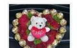 9 red roses with 20 Ferraro Rocher plus small bear
