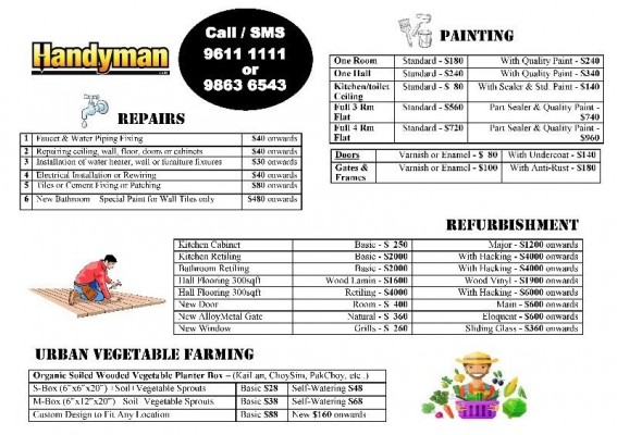 Call 96111111 Handyman  & Painting Services - Cheap & Friendly