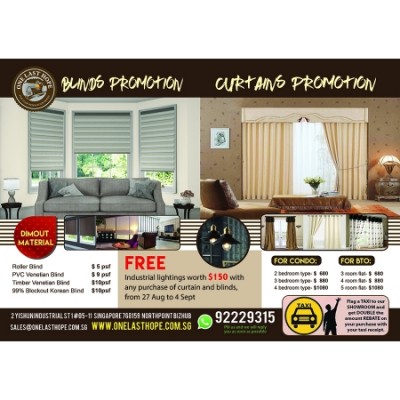 Curtain and blind promotion from $5 per sq feet and $150 digital lock...