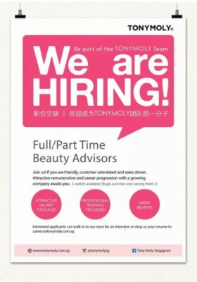 Beauty Advisor -Korea Beauty Products @Jurong point/Bugis Junction ( Full-time)